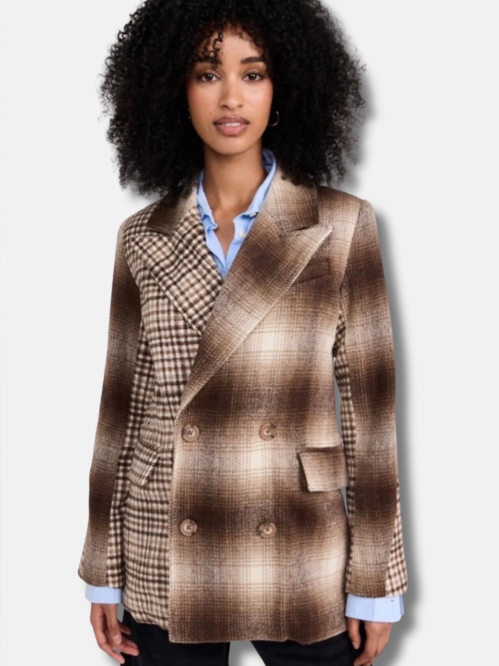 REVOLVE Avec Les Filles Mixed Plaid Wool Blend Blazer Jacket Size L